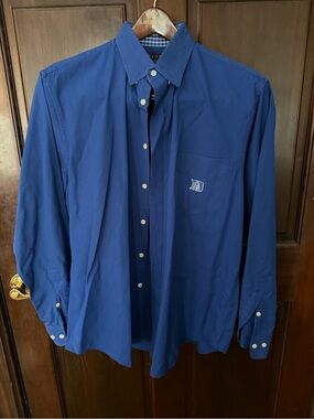 Men's Deep Blue Button-Down Dress Shirt with Chest Pocket